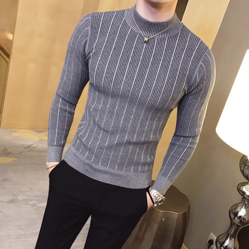 Mens Fashion Mullet - New Autumn Winter High Collar Striped
