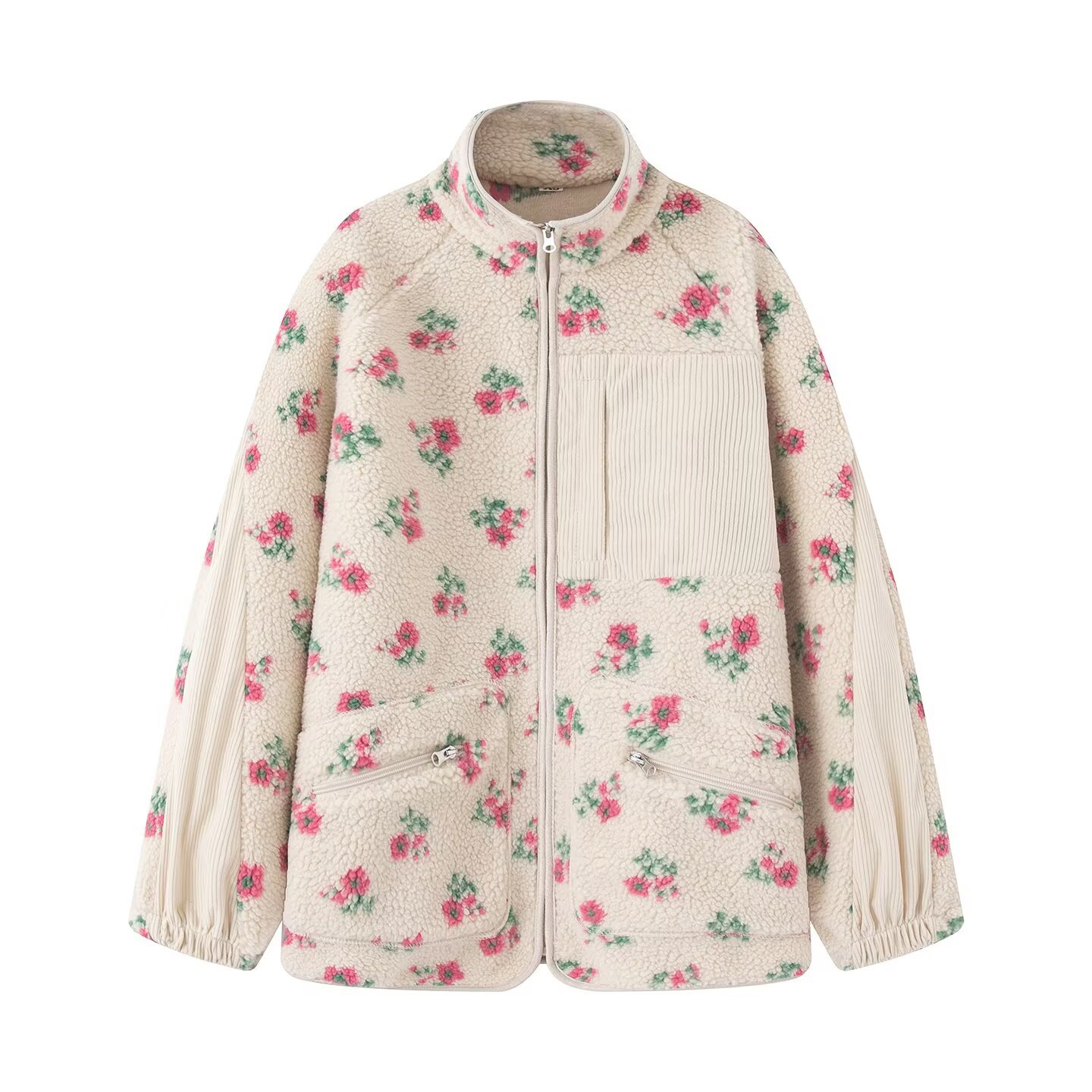 Sherpa Jacket Fleece - Fashion Floral Jacket For Women Autumn