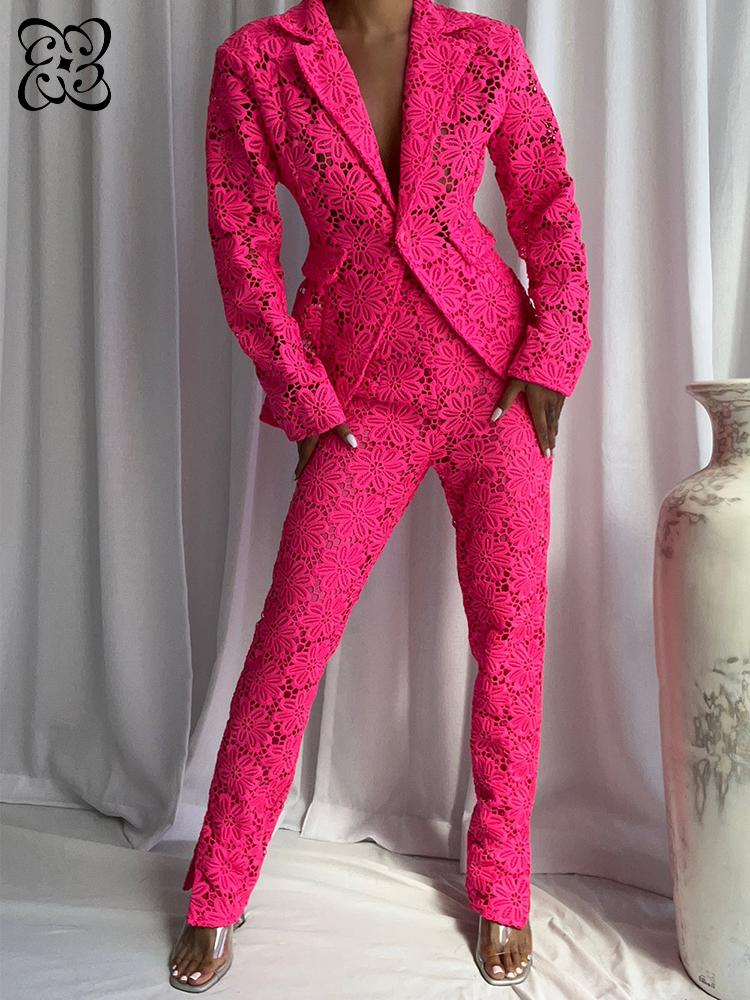 Slim Fit Blazer Men - Hot Pink Lace Two Piece Set