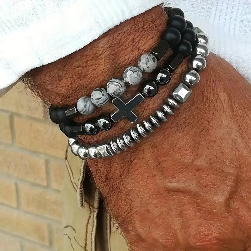 Mens Fashion Combination - Fashion Personalized Cross Black Gallstone Men's