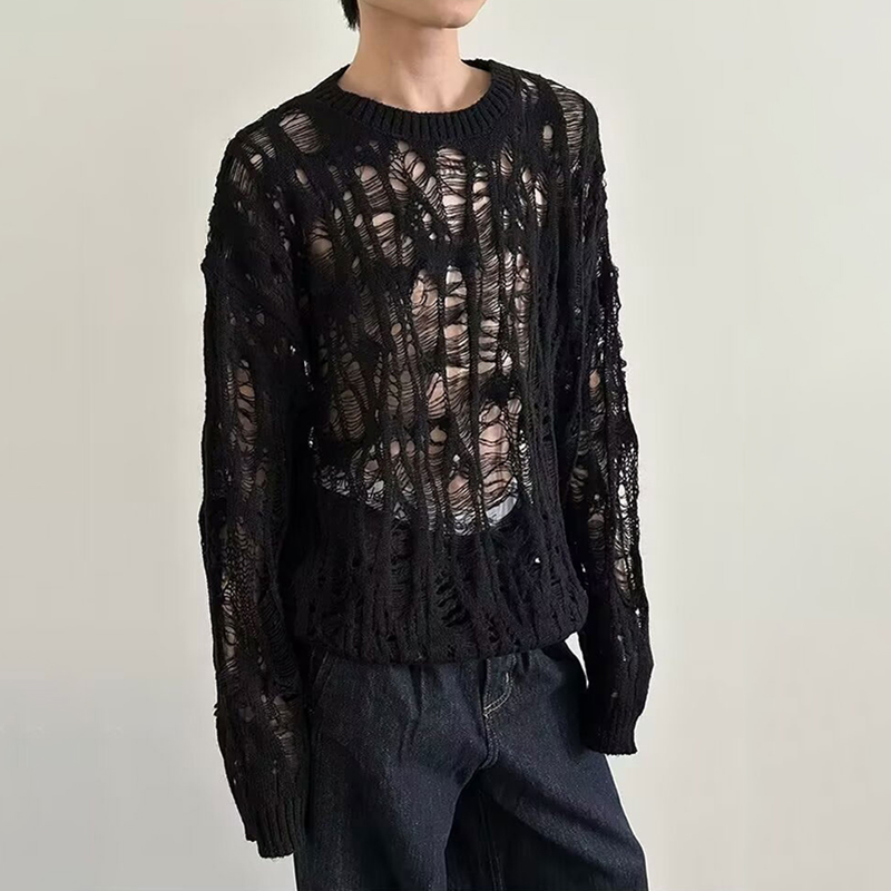 Mens Fashion Mullet - Vintage Ripped Hollow Out Mesh Knit
