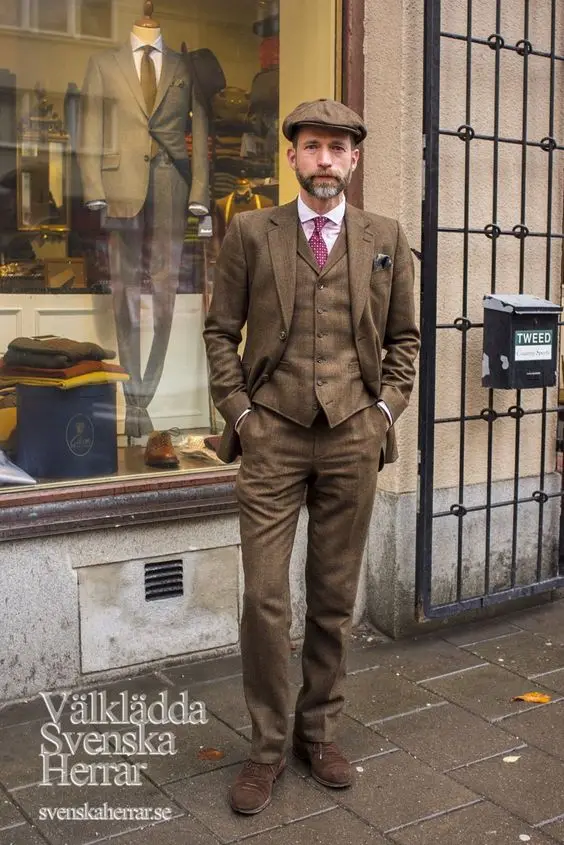 Slim Fit Blazer Men - High Quality Costume Homme Brown Tweed
