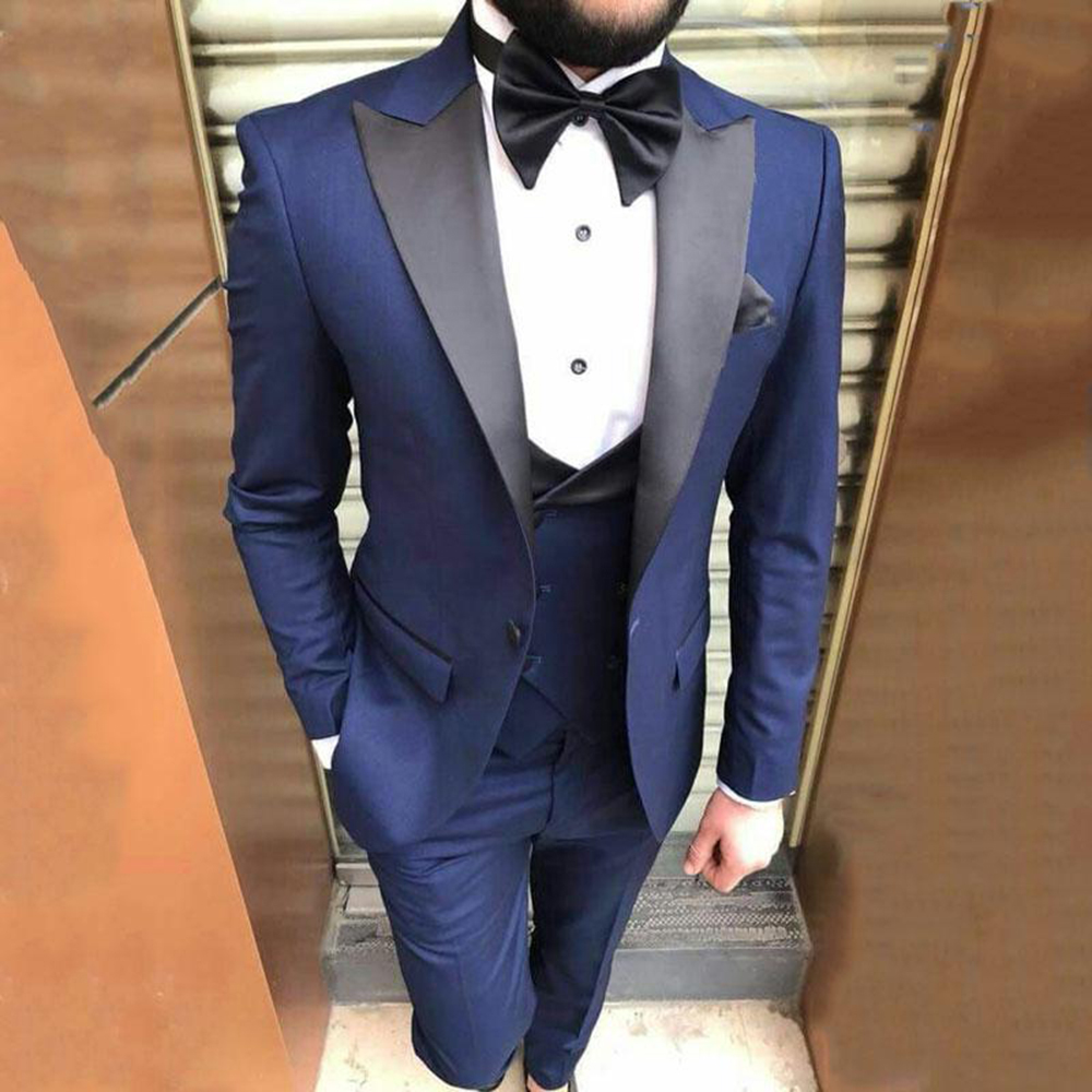 Slim Fit Blazer Men - Men Suits for Wedding Black Peaked