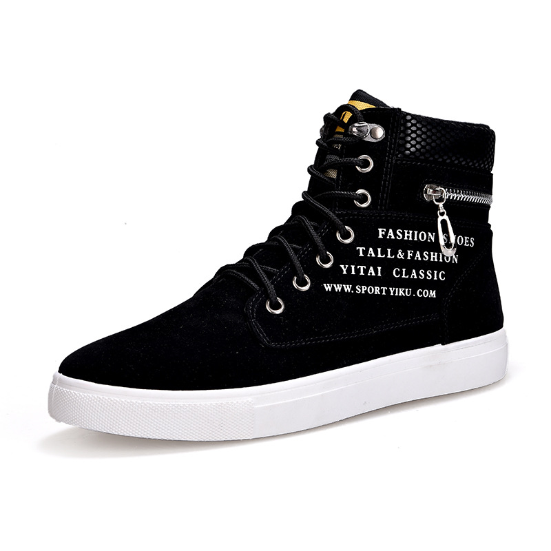 Men'S Fashion Footwear - Men's Black High-Top Sneakers Lace-up Fashion