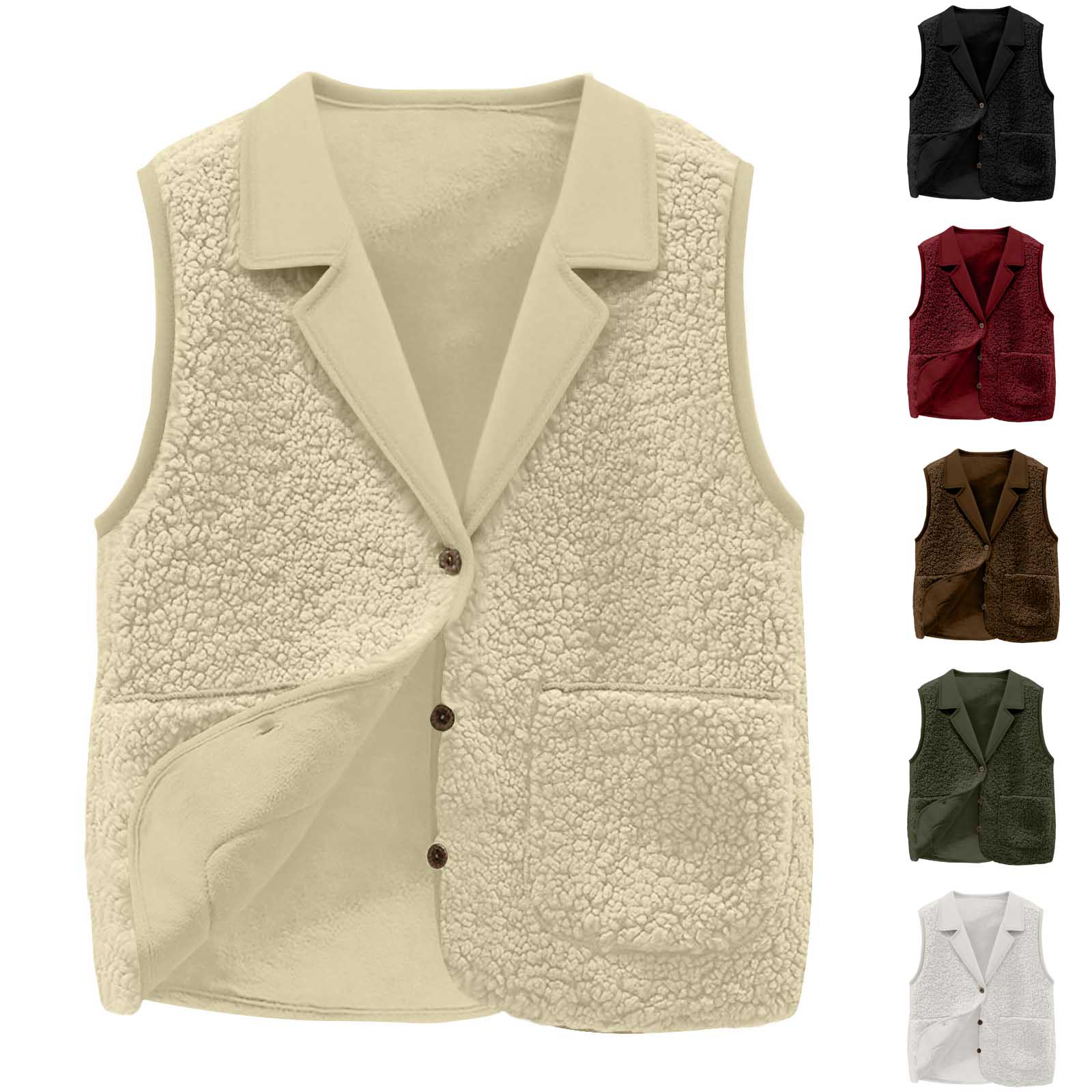 Sherpa Jacket Fleece - Women's Sherpa Fleece Vest, Lapel Collar,