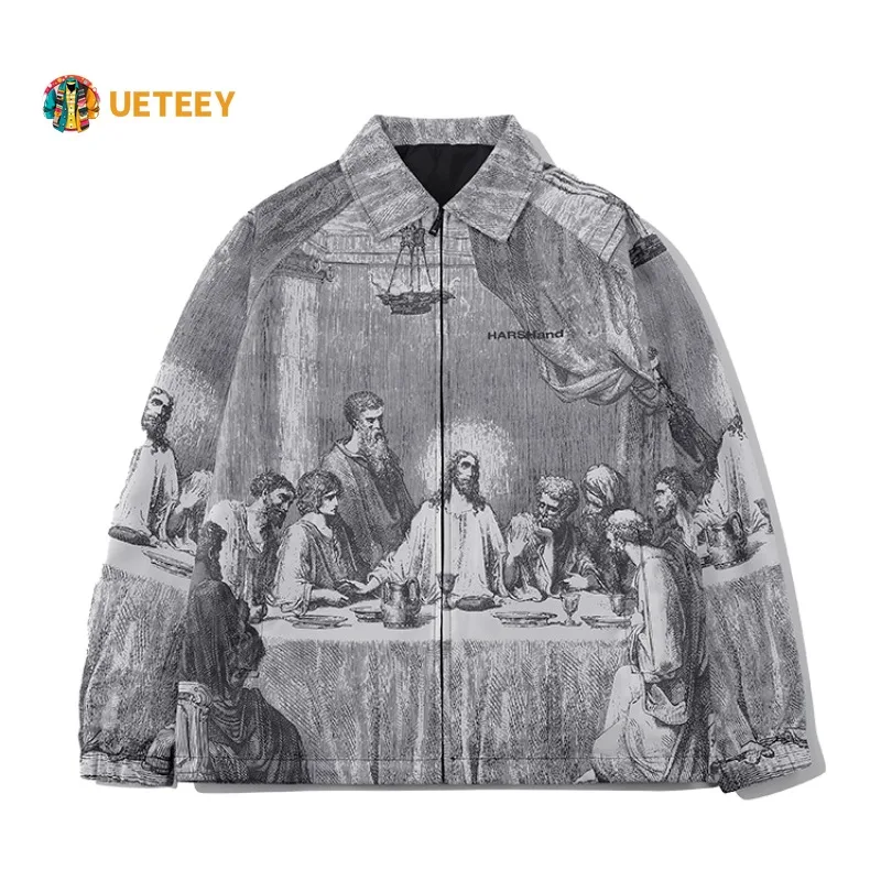 Sherpa Jacket Fleece - Autumn Men Jacket Oversized Painting Printing