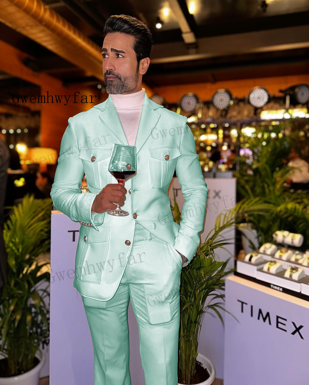 Slim Fit Blazer Men - Gwenhwyfar Mint Green Affrica Slim Fit