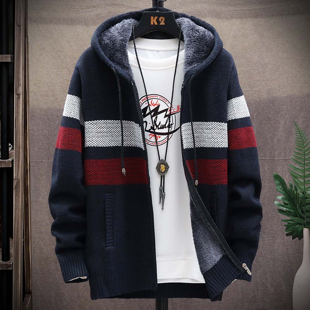 Men's Striped Sweater Coat Thi - Men'S Fashion Zip Sweater recension och pris