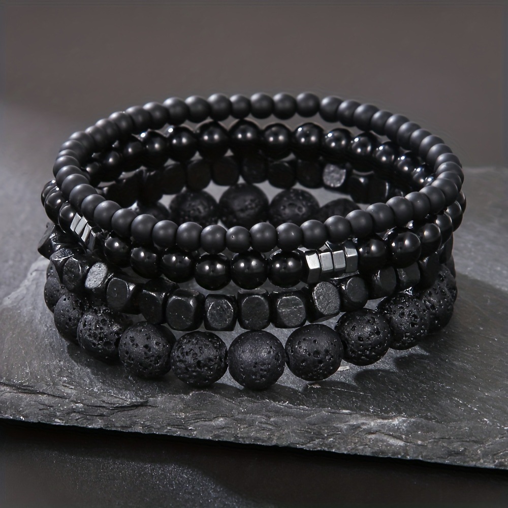 4Pcs/Set Black Gall Stone Volc - Mens Fashion Combination recension och pris