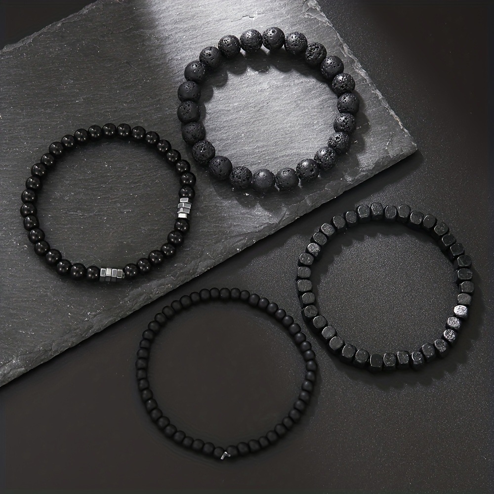 4Pcs/Set Black Gall Stone Volc - Mens Fashion Combination recension och pris